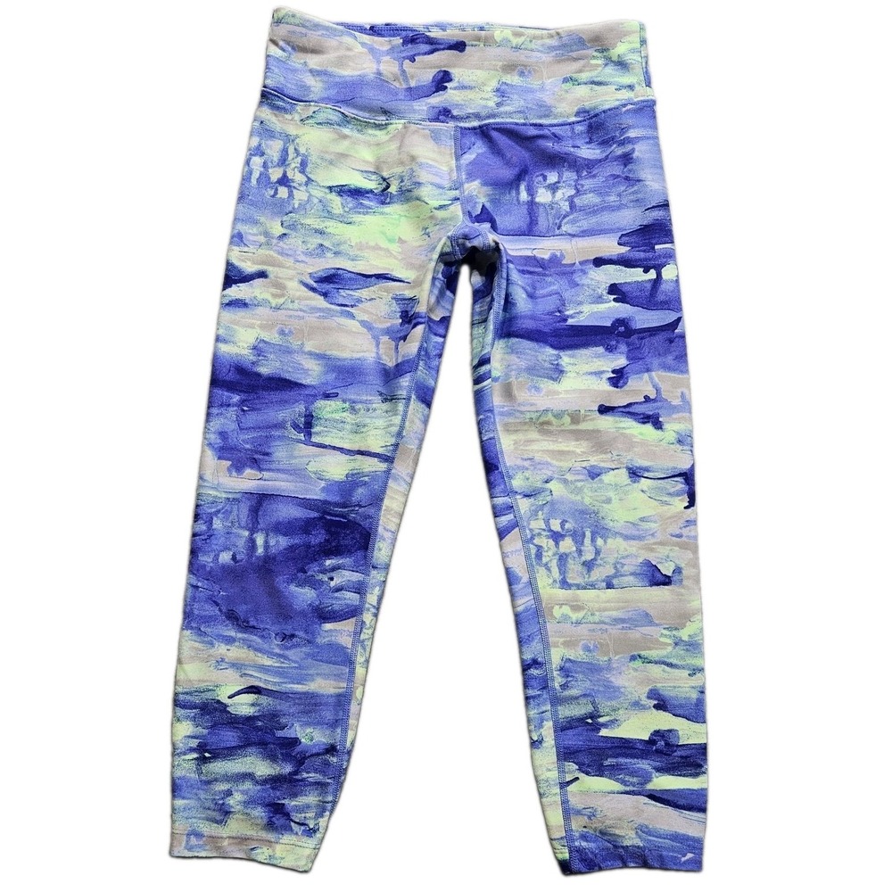 Calvin Klein Yoga Leggings Womens Small Blue Green Watercolor Print Knee Length
